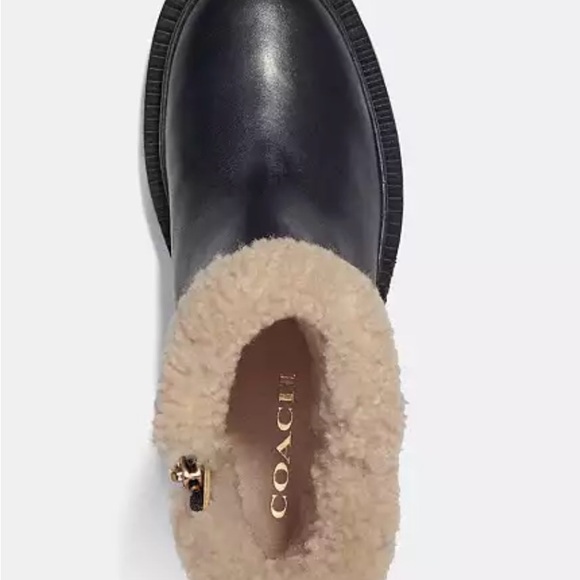 Coach Jane Black & Natural Leather Bootie Fur Trim Side Zip Women’s Size 9.5 New - Picture 7 of 13